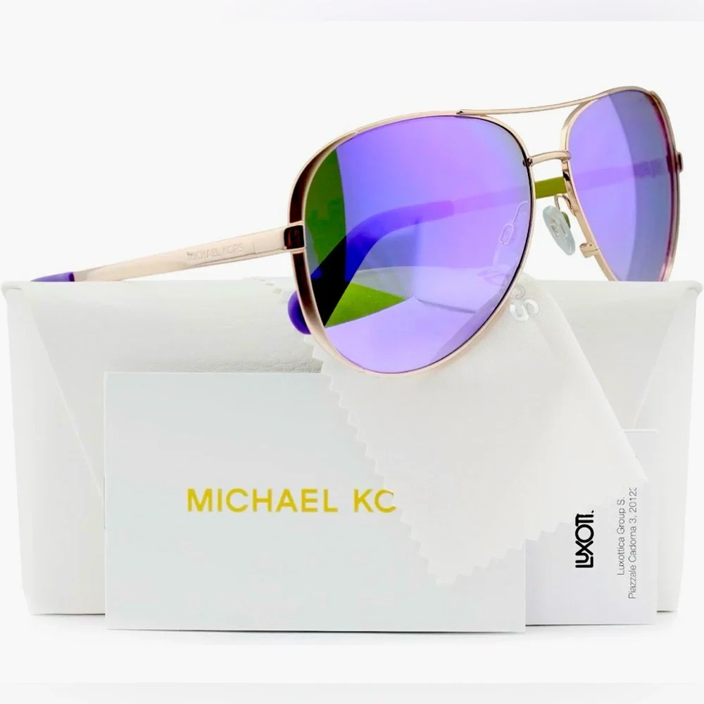 Michael Kors Aviator Sunglasses ,womens,Rose Gold w/Purple Mirror 59mm Authentic